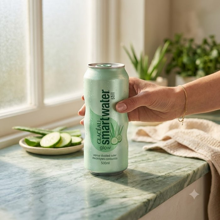 Smartwater Glow can lifestyle product shot